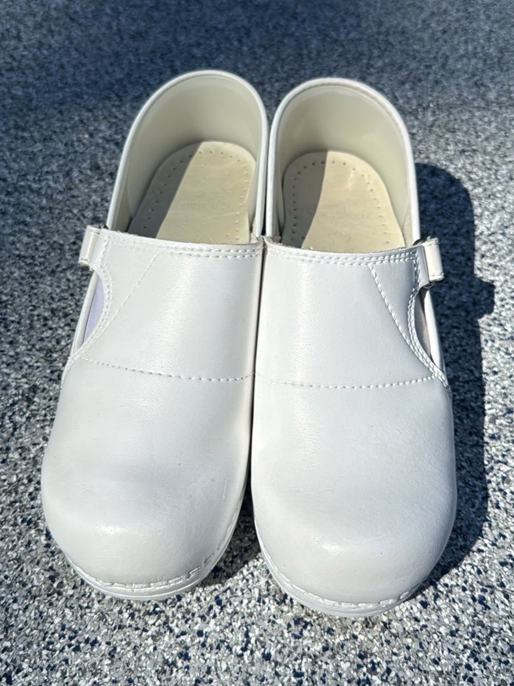 Dansko White Leather Slip-On Clogs with Side Strap